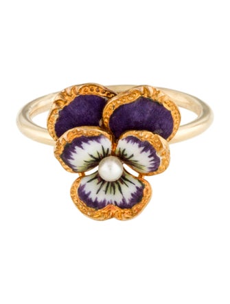 Ring Pearl & Ceramic Flower Cocktail Ring