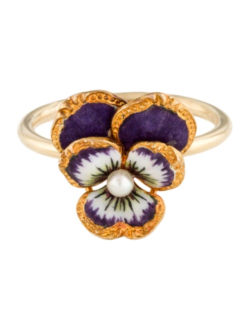 Ring Pearl & Ceramic Flower Cocktail Ring