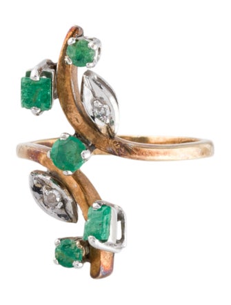 Ring 14K Emerald & Diamond Cocktail Ring