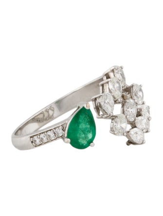 Ring 14K Emerald & Diamond Split Bypass Ring