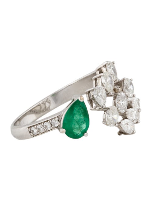Ring 14K Emerald & Diamond Split Bypass Ring