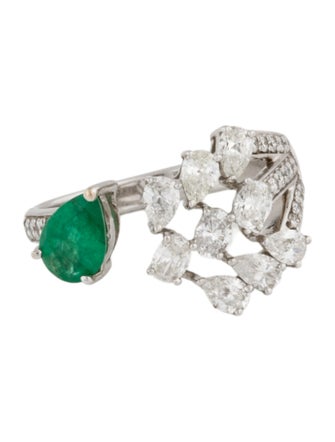 Ring 14K Emerald & Diamond Split Bypass Ring