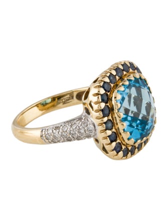 Ring 18K Topaz, Sapphire & Diamond Cocktail Ring