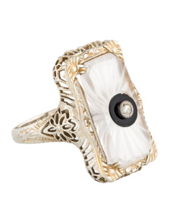 Ring 14K Quartz, Onyx & Diamond Cocktail Ring