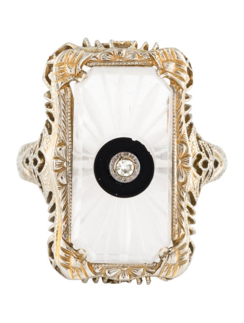 Ring 14K Quartz, Onyx & Diamond Cocktail Ring