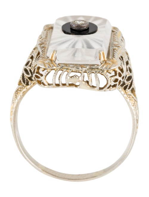 Ring 14K Quartz, Onyx & Diamond Cocktail Ring