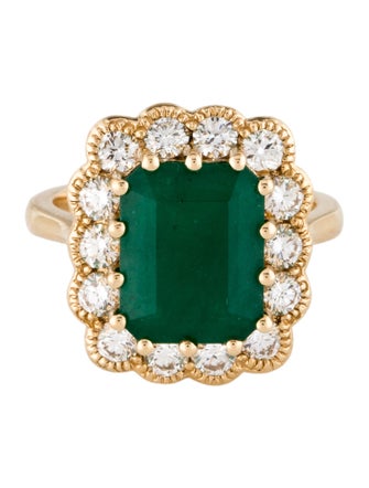 Ring 18K 5.67ct Emerald & Diamond Cocktail Ring