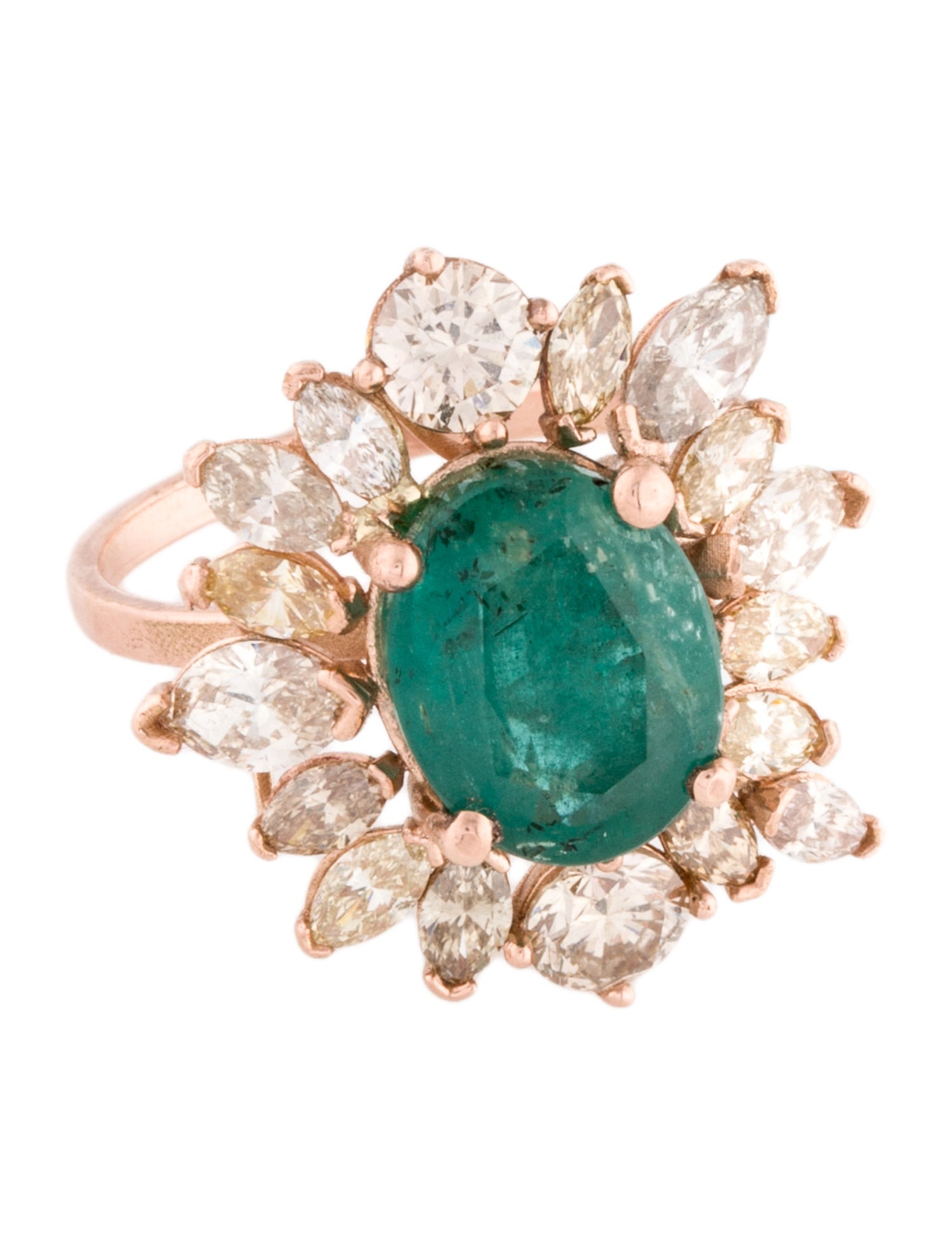 Ring 14K 3.29ct Emerald & Diamond Cocktail