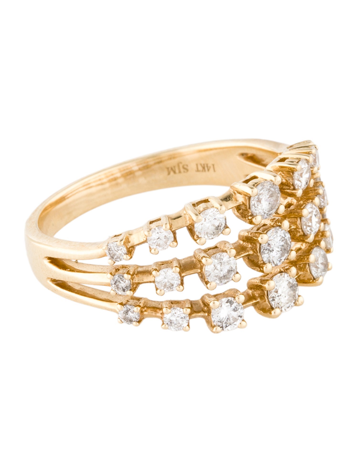 Ring 14K Diamond Three Row Band