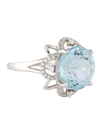 Ring 14K 7.50ct Aquamarine & Diamond Cocktail Ring