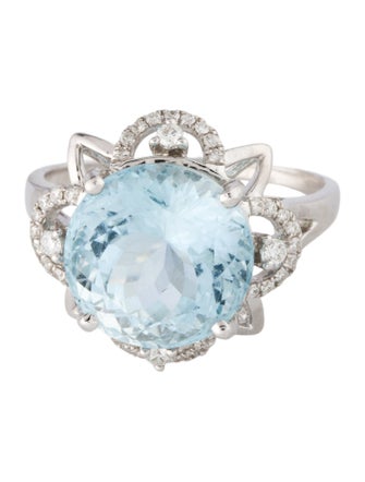 Ring 14K 7.50ct Aquamarine & Diamond Cocktail Ring