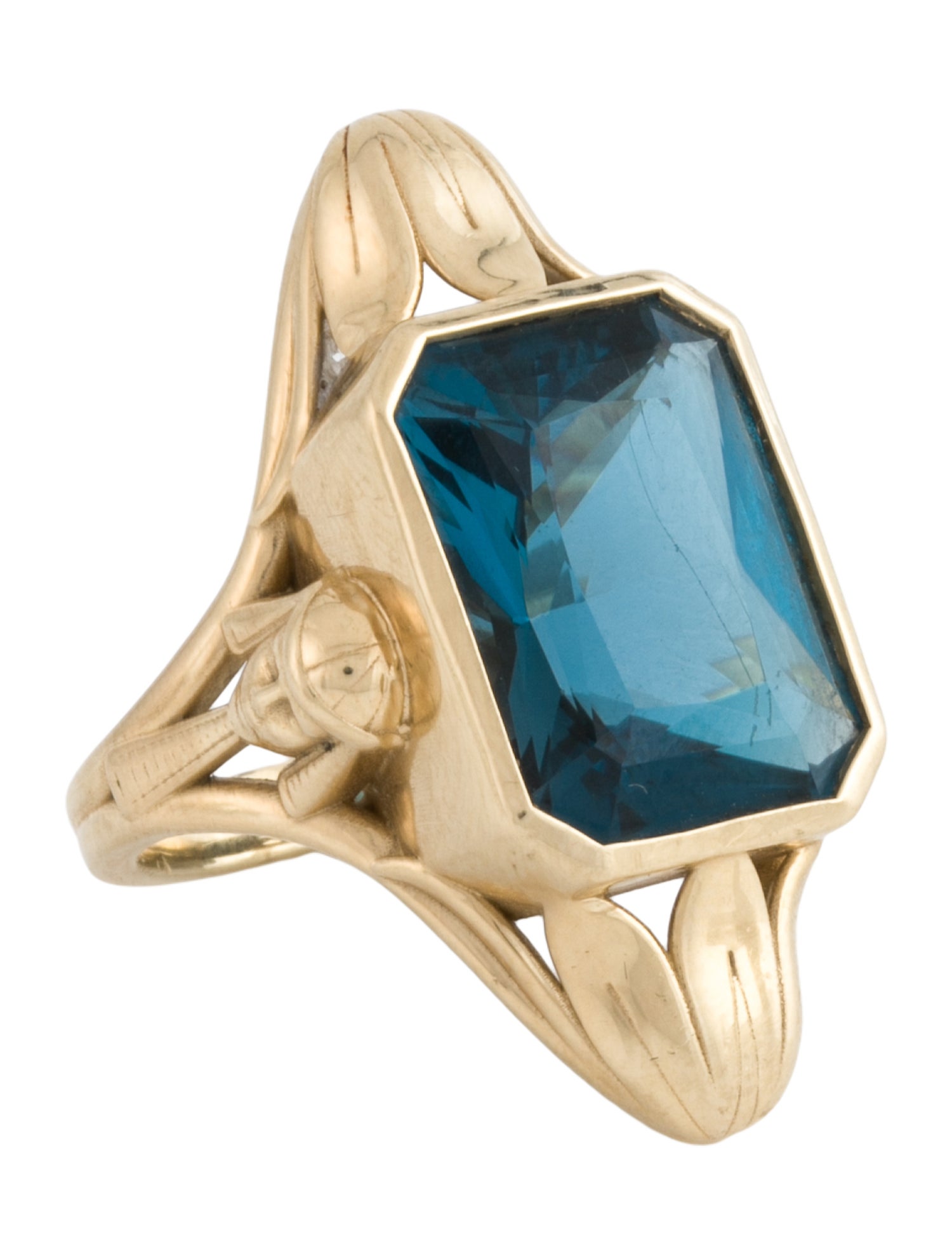 Ring 14K 20.75ct Topaz Egyptian Lotus Cocktail
