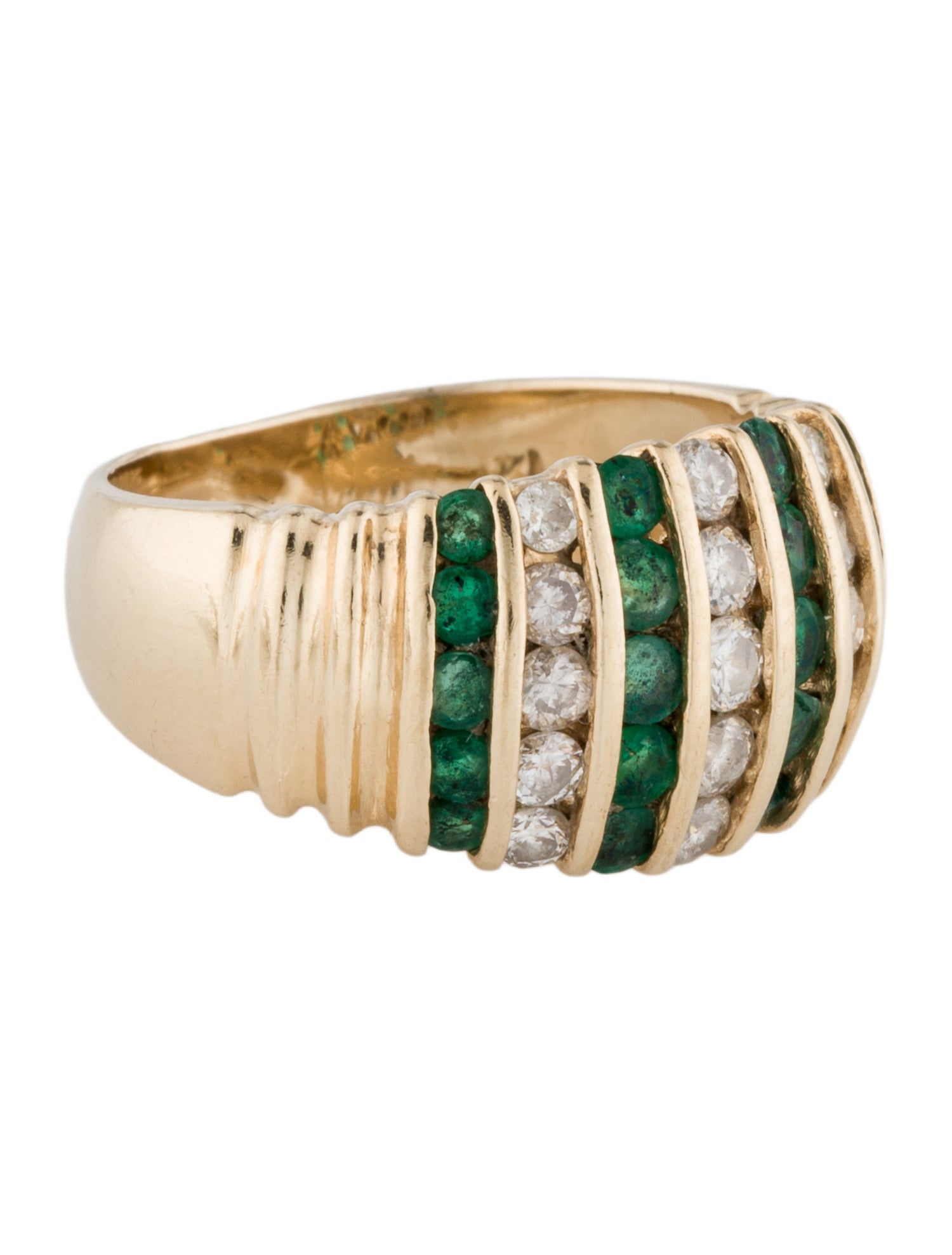 Ring 14K Emerald & Diamond Dome Band