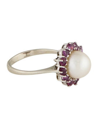 Ring 18K Pearl & Ruby Cocktail Ring