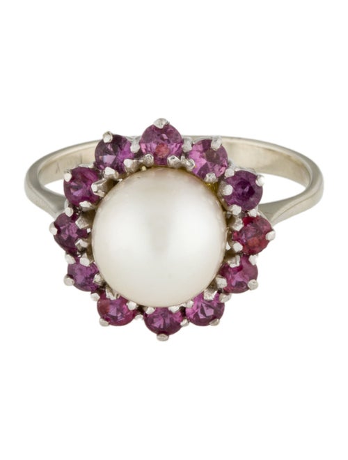 Ring 18K Pearl & Ruby Cocktail Ring