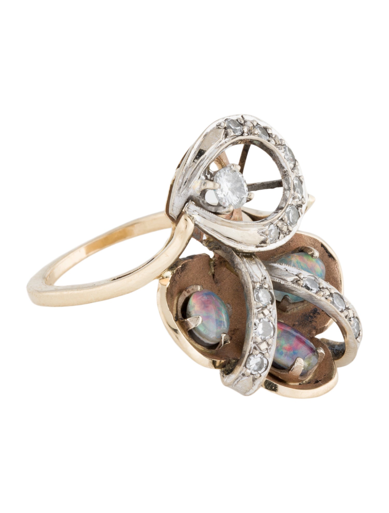 Ring 14K Opal & Diamond Cocktail