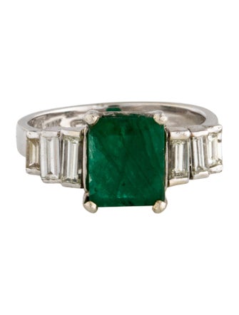 Ring 14K 1.28ct Emerald & Diamond Cocktial Ring