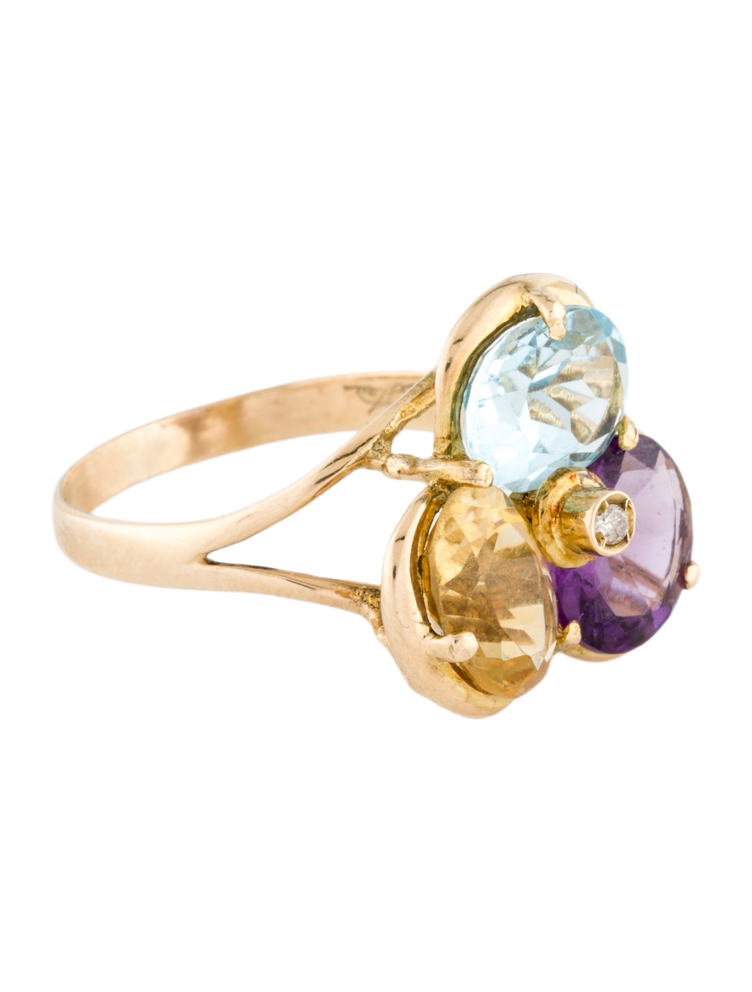 Ring 14K Amethyst, Citrine, Topaz & Diamond Cocktail Ring