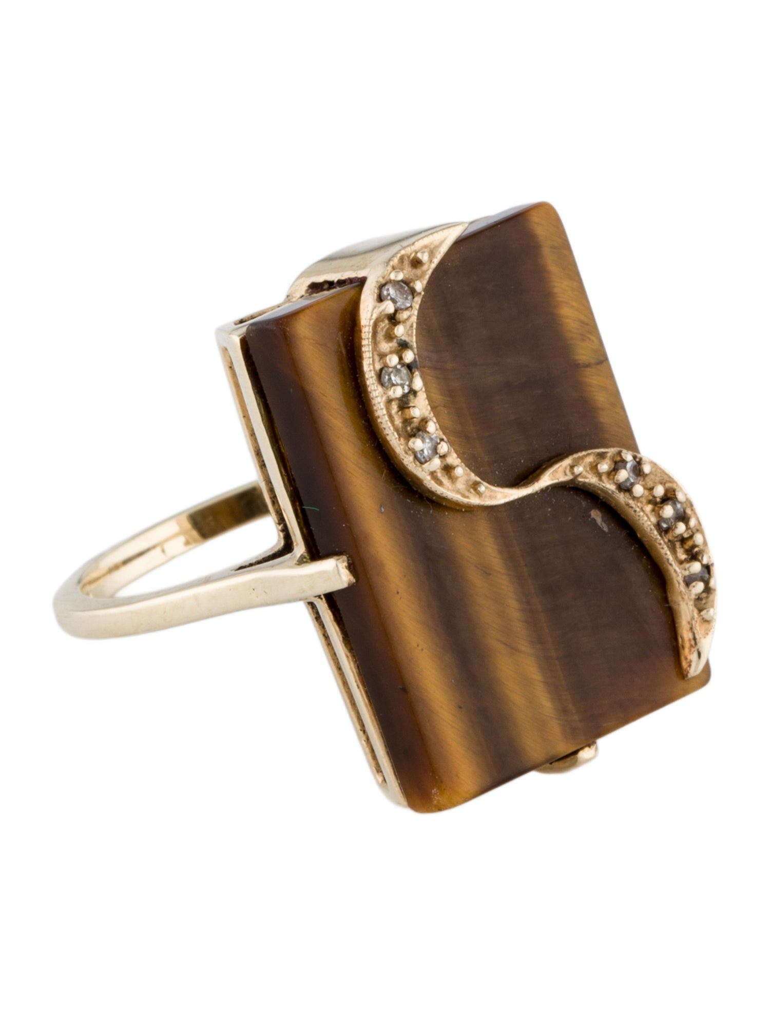 Ring 10K Tiger Eye Quartz & Diamond Cocktail