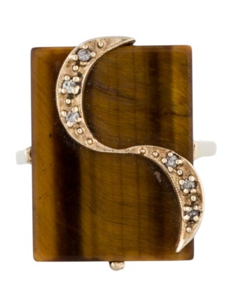 Ring 10K Tiger Eye Quartz & Diamond Cocktail Ring