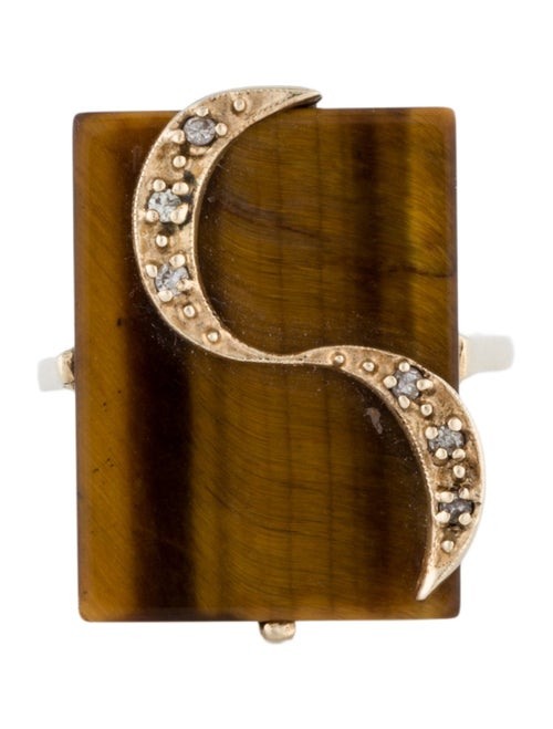 Ring 10K Tiger Eye Quartz & Diamond Cocktail Ring