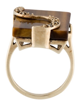 Ring 10K Tiger Eye Quartz & Diamond Cocktail Ring