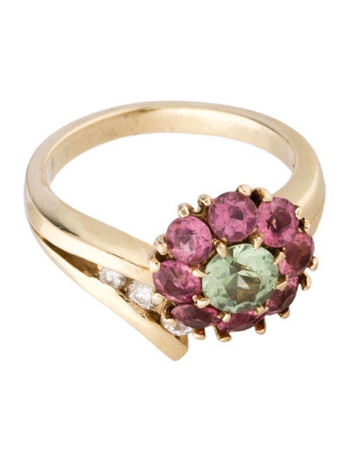 Ring 14K Diamond, Sapphire and Tourmaline Cocktail Ring