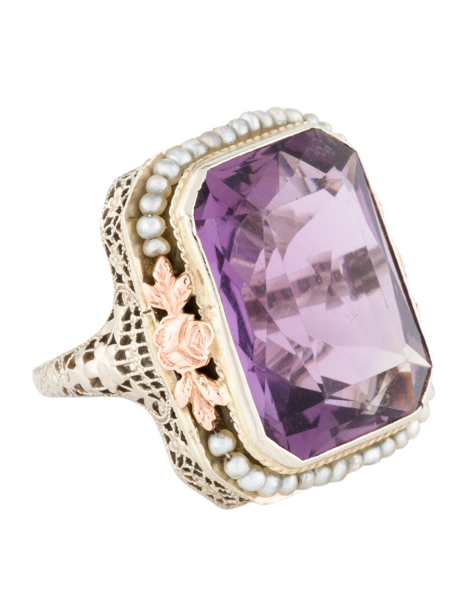 Ring 14K Pearl & Amethyst Cocktail