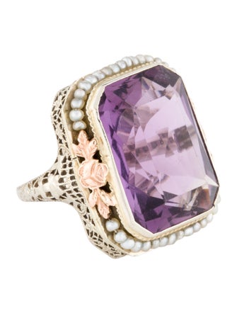 Ring 14K Pearl & Amethyst Cocktail Ring