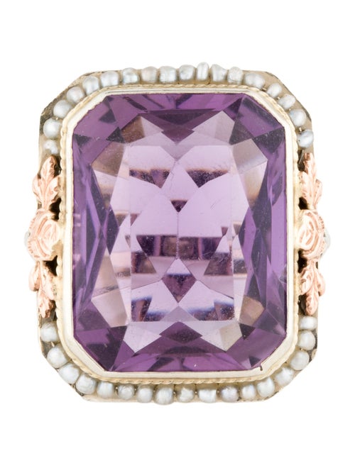 Ring 14K Pearl & Amethyst Cocktail Ring