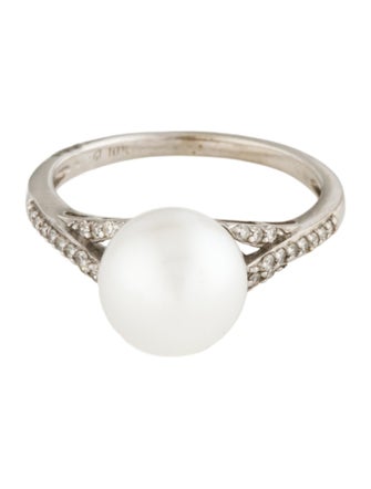 Ring 10K Pearl & Diamond Cocktail Ring