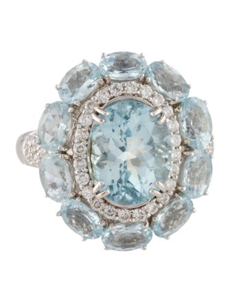 Ring 18K 8.61ct Aquamarine & Diamond Cocktail Ring