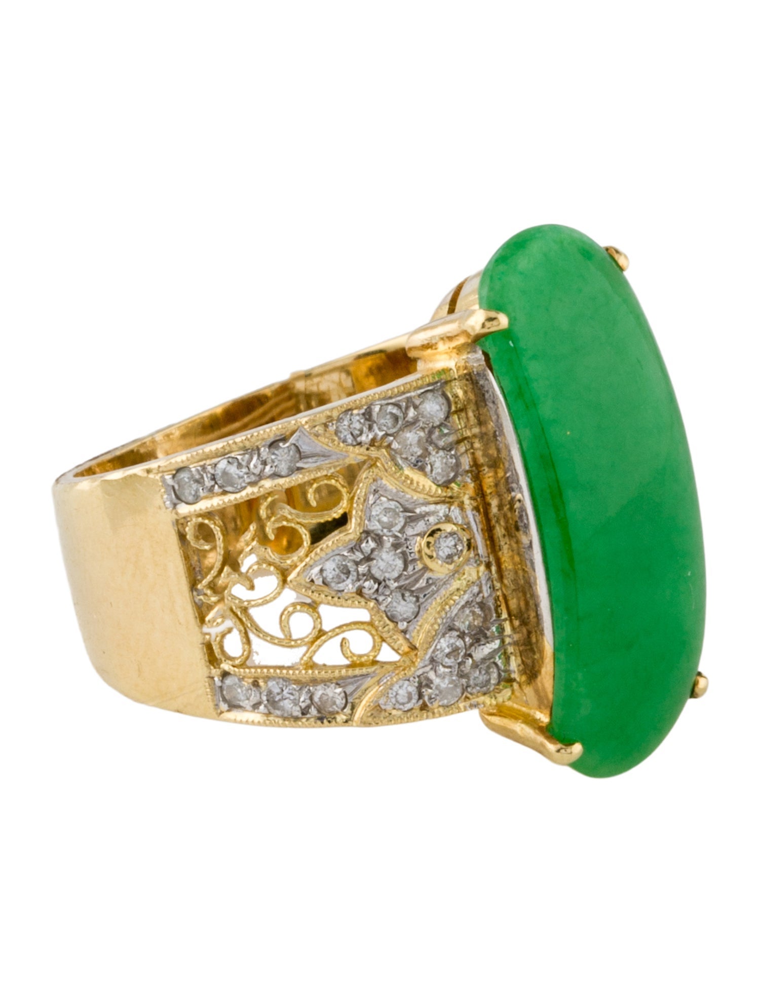 Ring 18K Dyed Jadeite & Diamond Cocktail