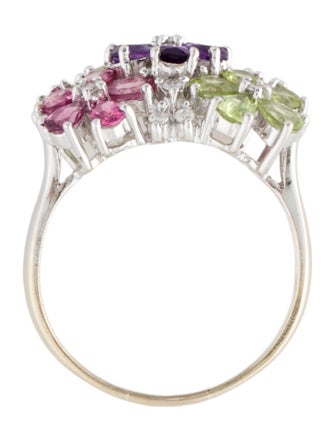 Ring 14K Multistone & Diamond Flower Cocktail Ring