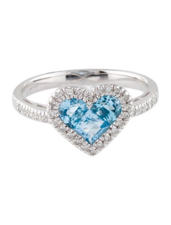 Ring 14K Topaz & Diamond Heart Cocktail Ring