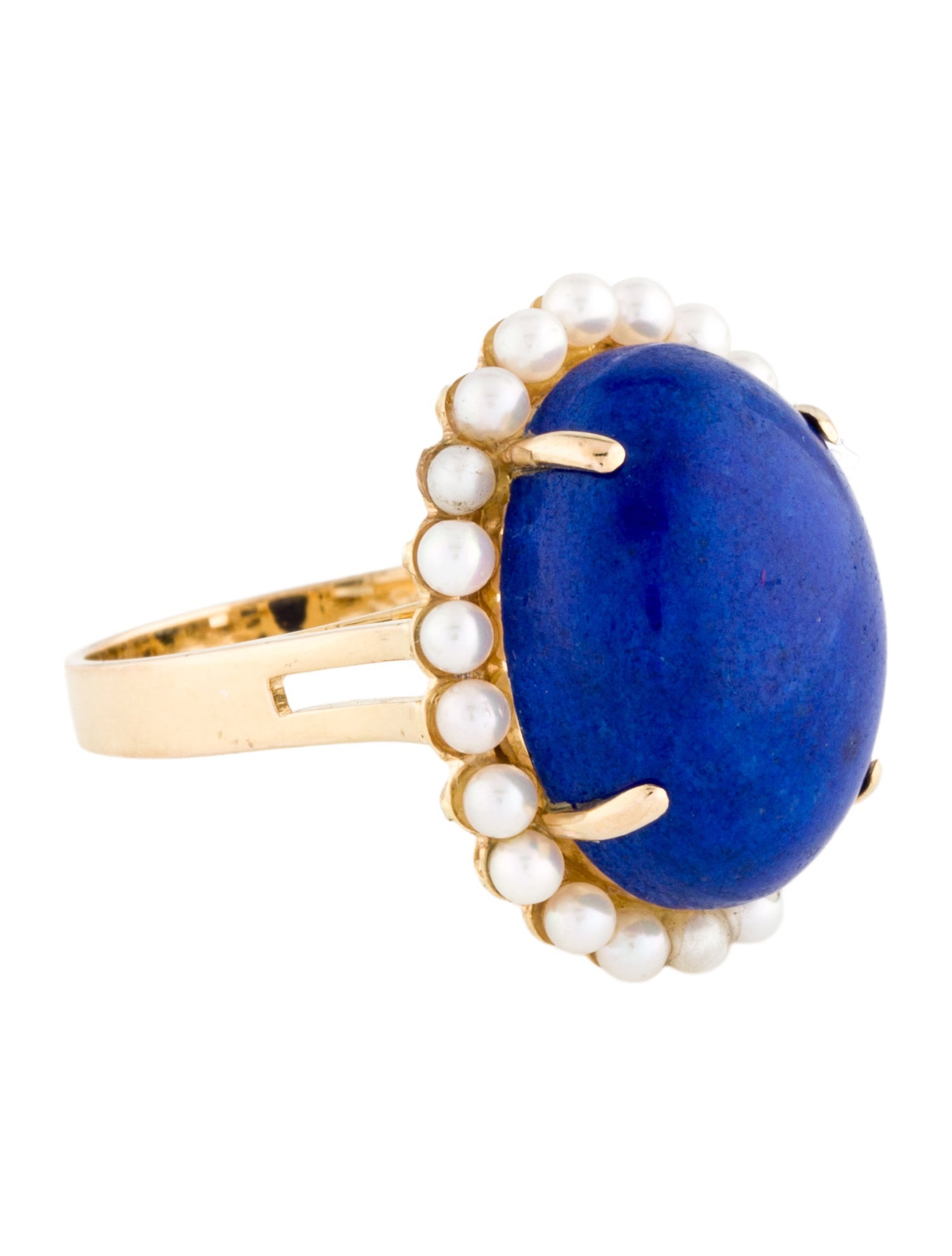 Ring 14K Lapis Lazuli & Pearl Cocktail Ring