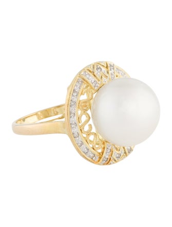 Ring 14K Pearl & Diamond Cocktail Ring