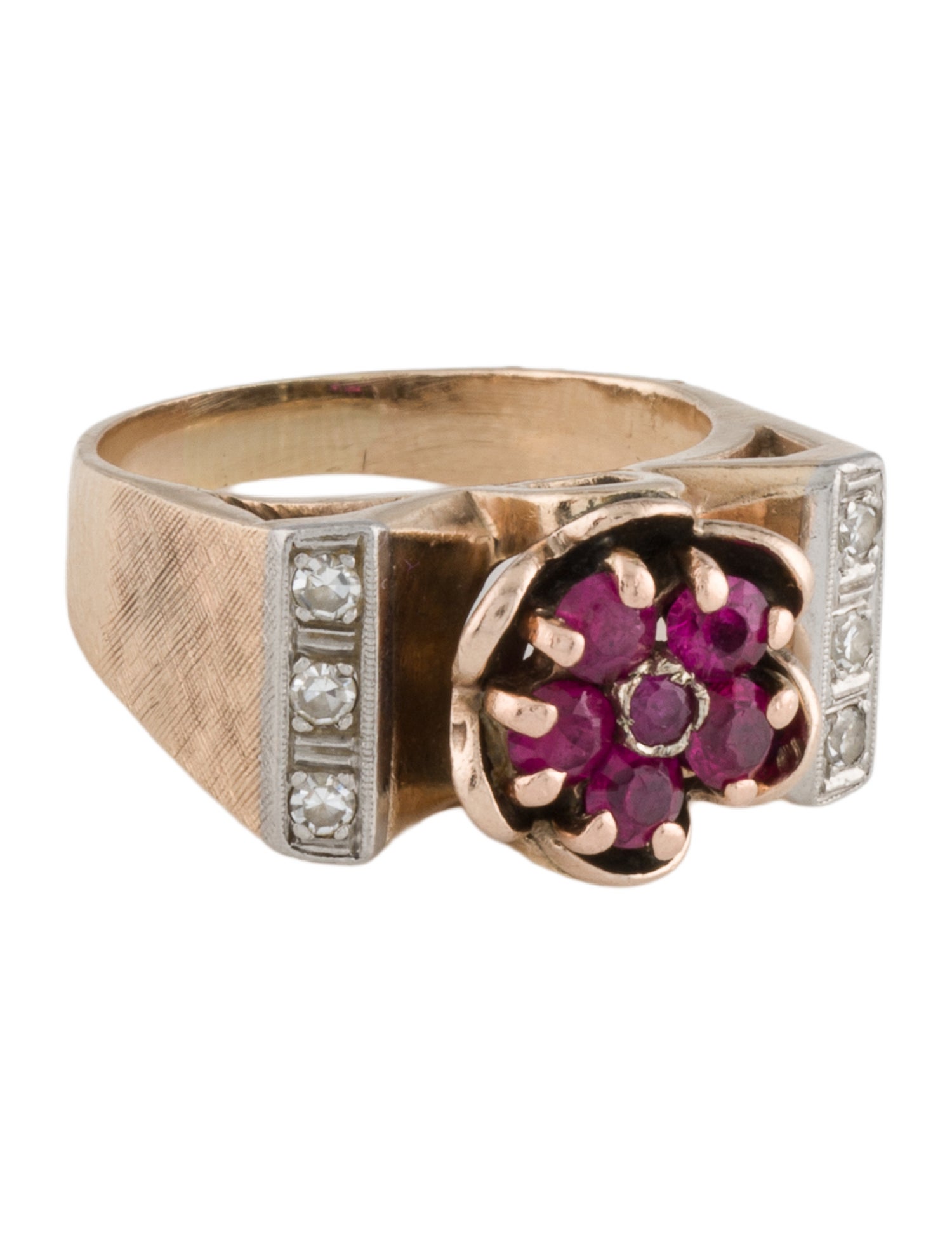 Ring Vintage Synthetic Ruby & Diamond Cocktail