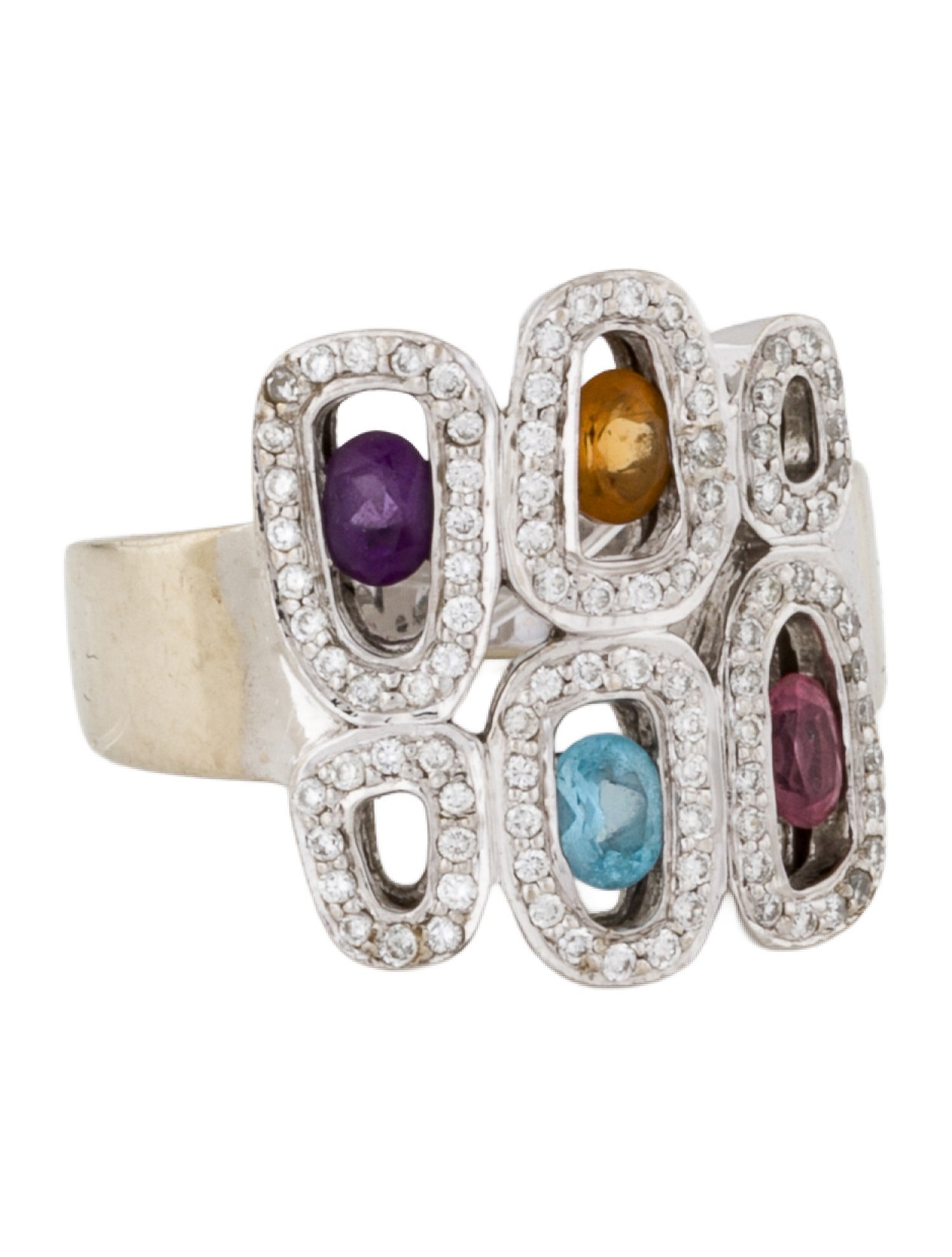 Ring 14K Multistone & Diamond Pavé Cocktail