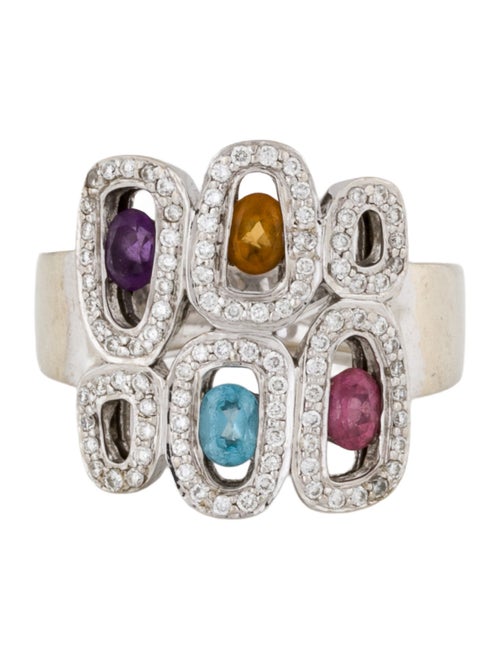 Ring 14K Multistone & Diamond Pavé Cocktail