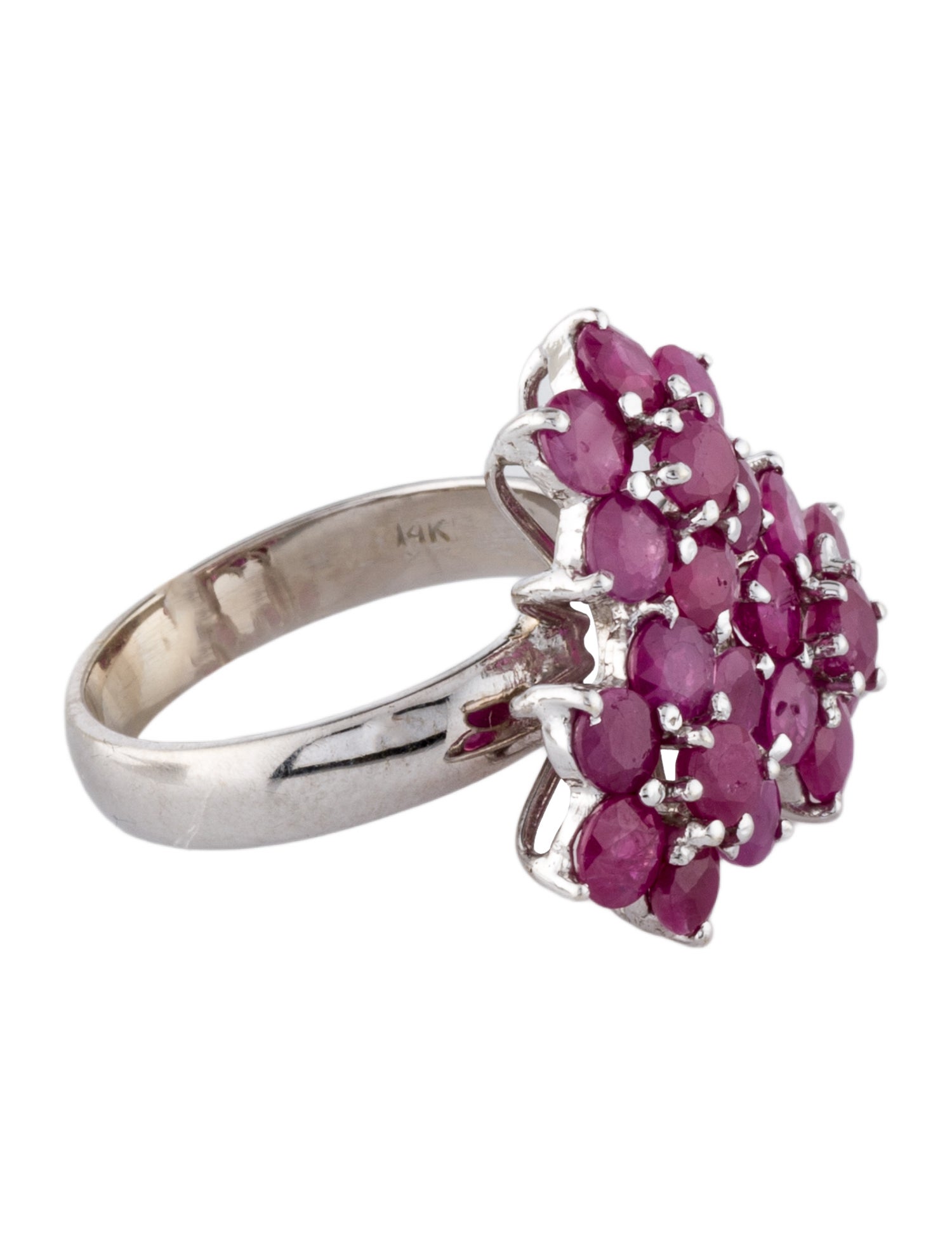 Ring 14K 3.88ct Fracture Filled Ruby Triple Floral Cluster Cocktail