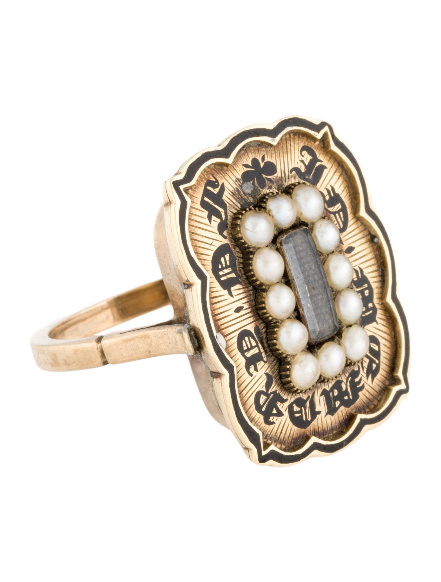 Ring Victorian 10K Pearl & Glass Mourning Cocktail