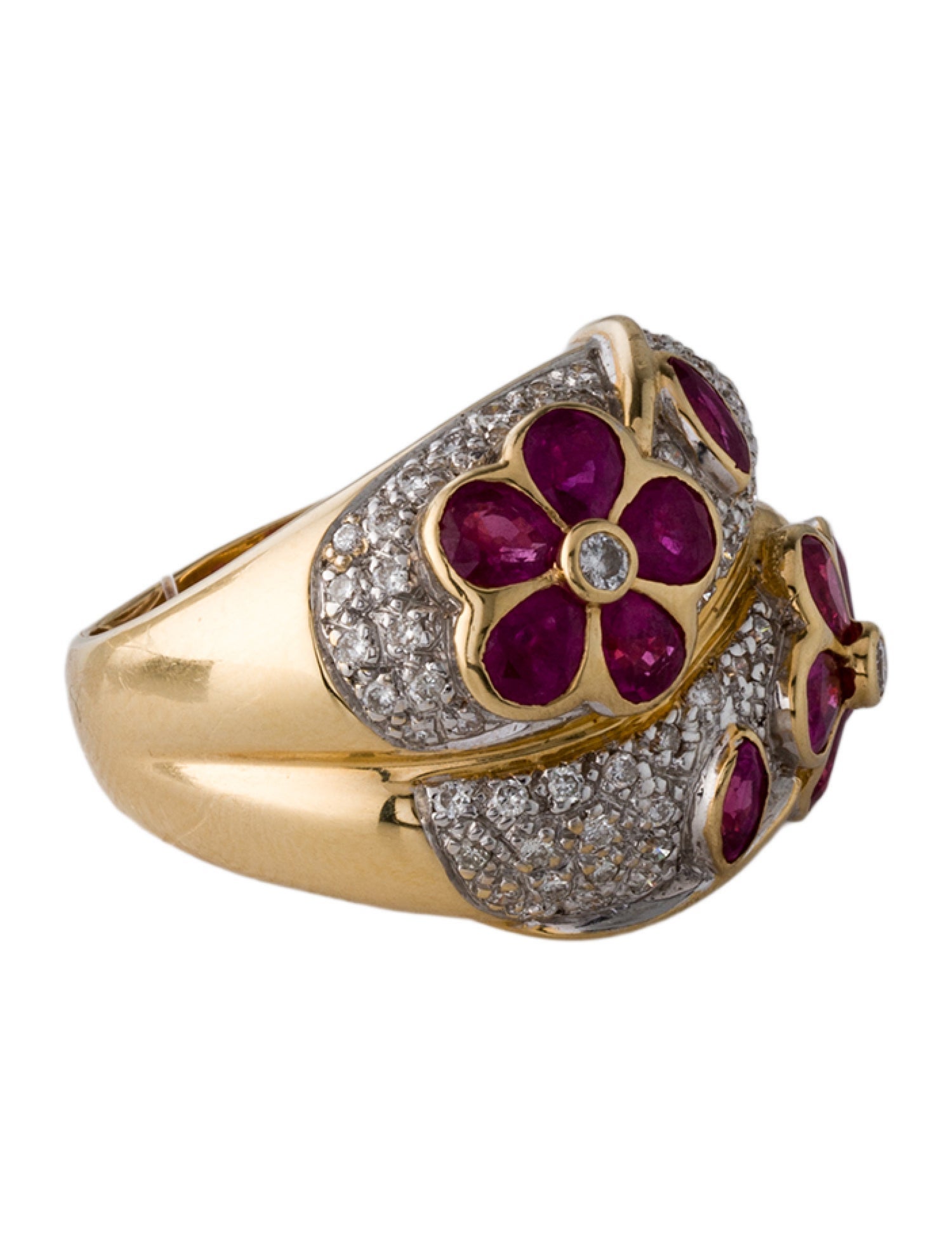 Ring 18K 2.75ct Ruby & Diamond Double Floral Dome