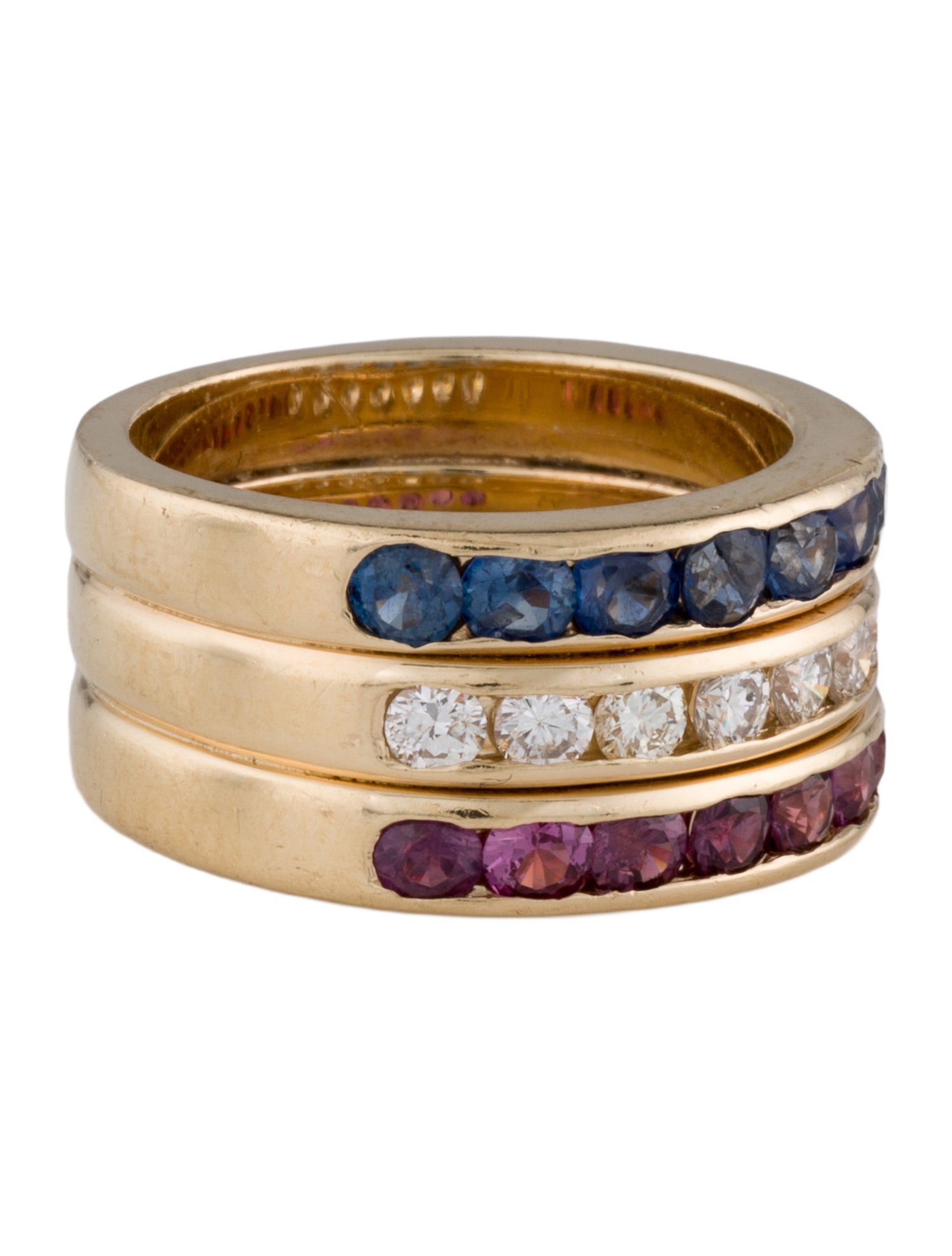 Ring 14K Ruby, Sapphire & Diamond Band