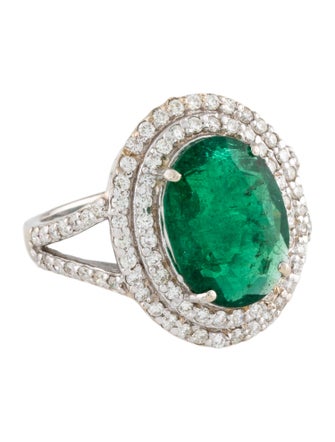 Ring 18K 4.85ct Emerald & Diamond Cocktail Ring