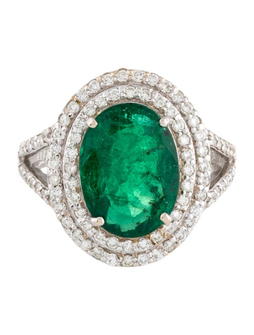 Ring 18K 4.85ct Emerald & Diamond Cocktail Ring