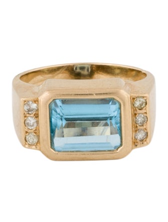 Ring 14K 4.22ct Topaz & Diamond Bar Ring