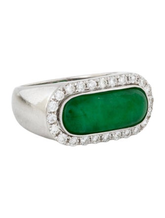 Ring 18K Dyed Jadeite & Diamond Halo Signet