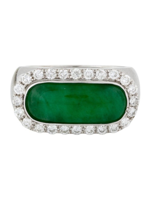 Ring 18K Dyed Jadeite & Diamond Halo Signet
