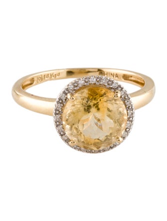 Ring 14K 3.22ct Citrine & Diamond Cocktail Ring